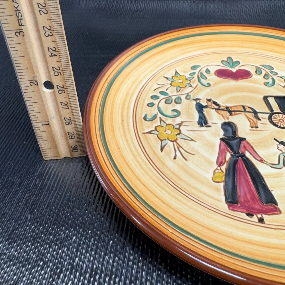 Pennsbury Pottery Farm‎ Folk Art Scene Hand Painted 8inch Round Plate Dish VTG
